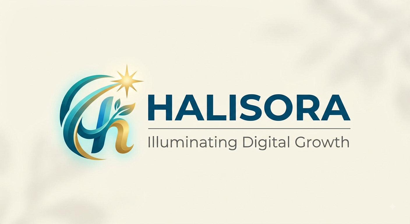 “Halisora logo featuring a stylized golden and teal ‘H’ symbol with a star, alongside the tagline ‘Illuminating Digital Growth.